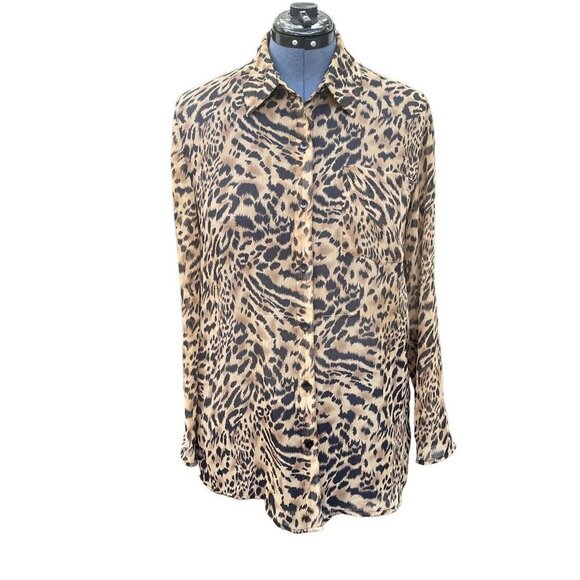 JM Collection JENNIFER MOORE Leopard Print Blouse Size 10 Multicolor Semi-Sheer - Picture 14 of 15